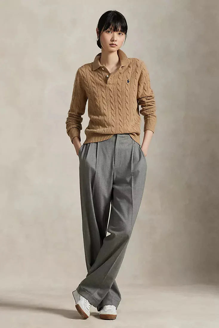 Polopullover aus Wolle-Kaschmir mit Zopfmuster