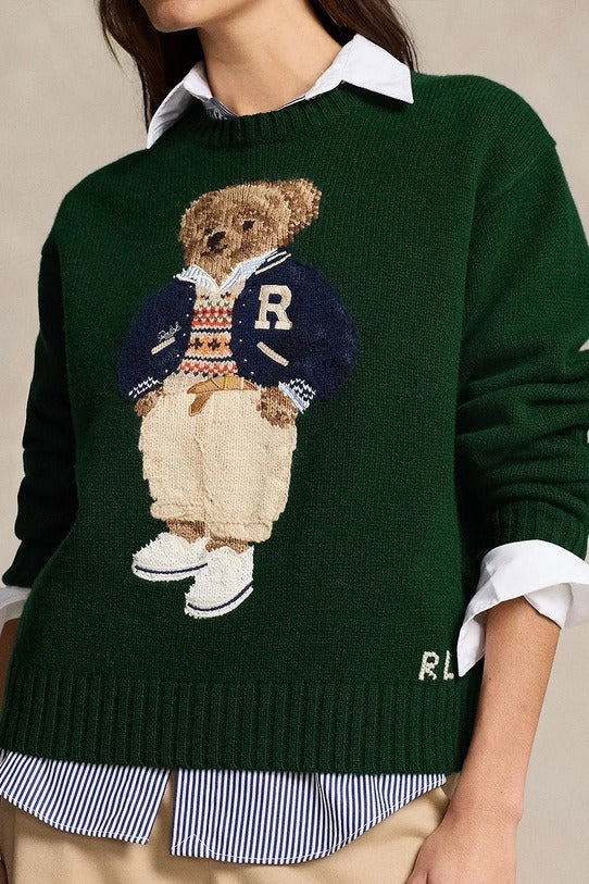 Polo Bear Rundhalspullover in Grün