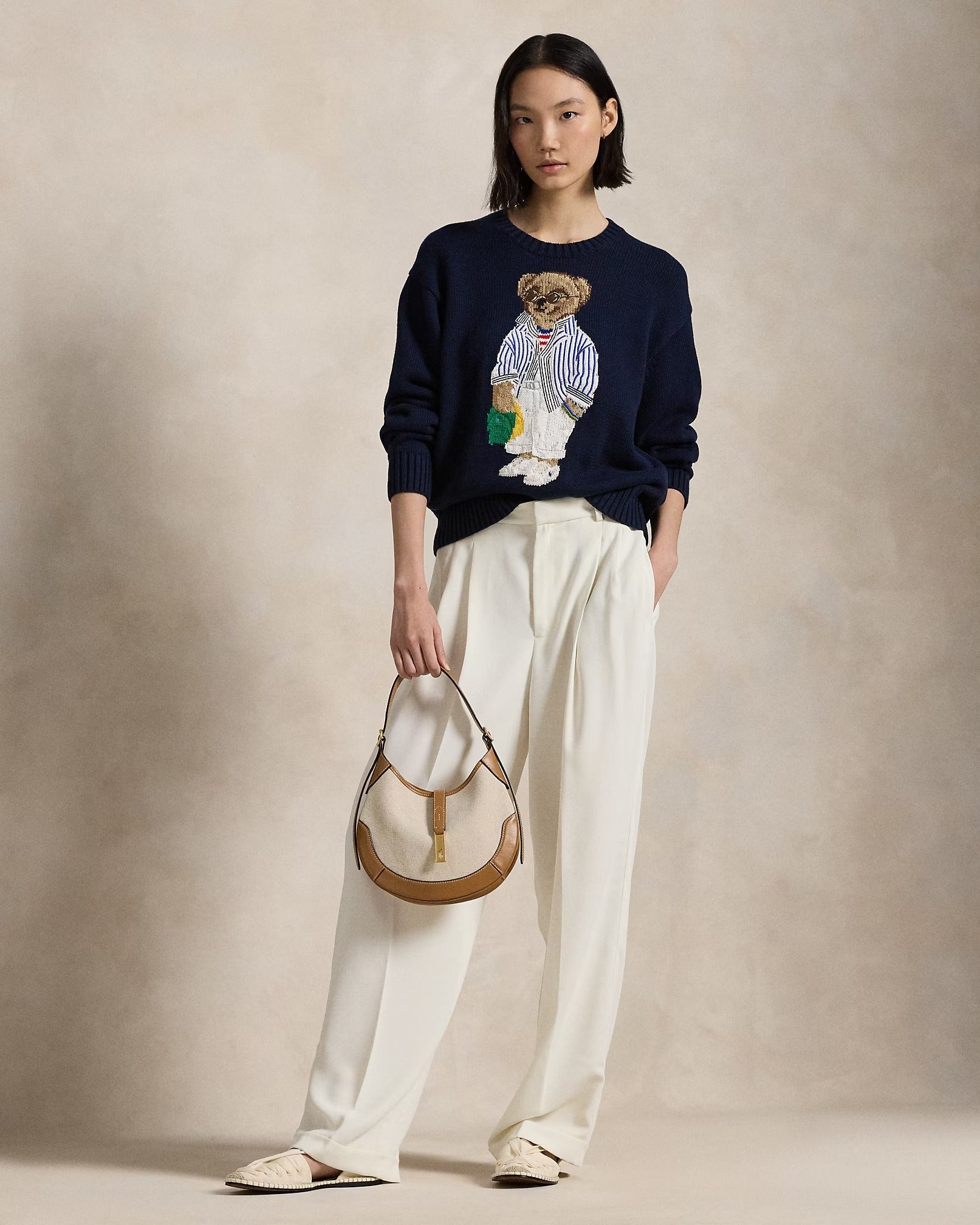 Polo Bear Baumwoll-Rundhalspullover in Marineblau