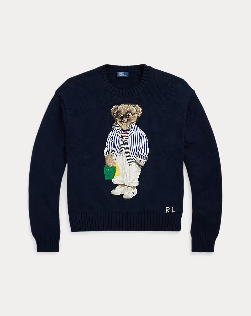 Polo Bear Baumwoll-Rundhalspullover in Marineblau