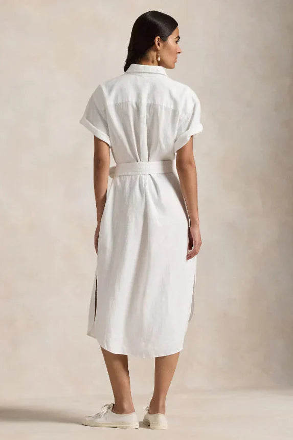 Leinen-Hemdkleid mit kurzen Ärmeln