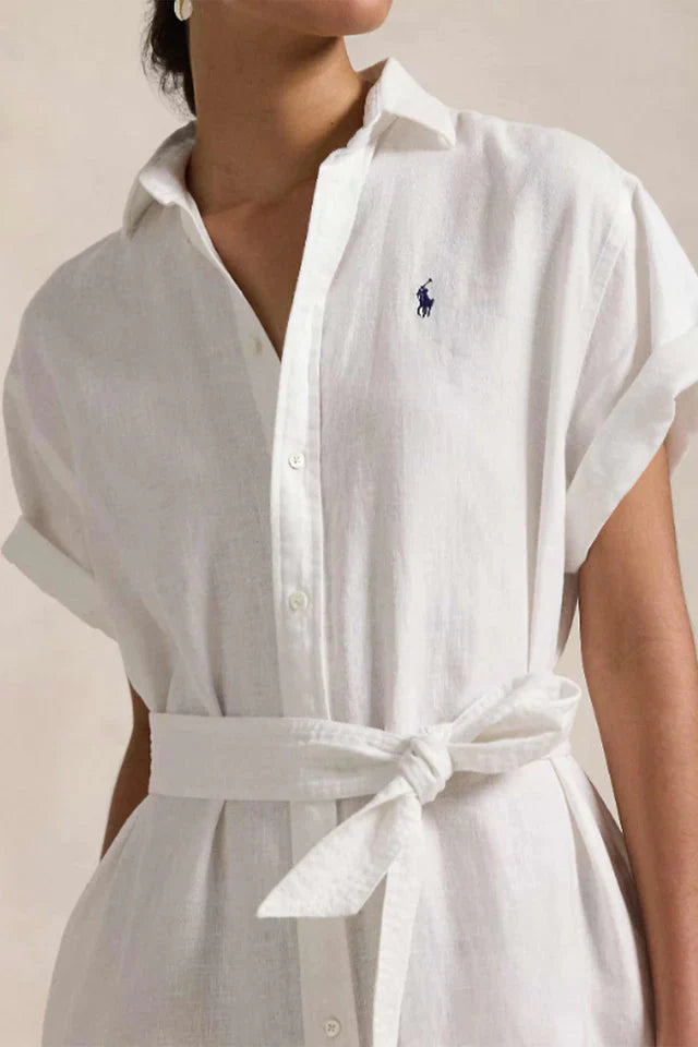 Leinen-Hemdkleid mit kurzen Ärmeln