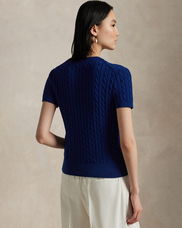 Kurzarm-Strickjacke aus Baumwolle mit Zopfmuster