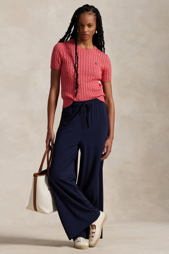 Kurzarm-Pullover aus Baumwolle mit Zopfmuster