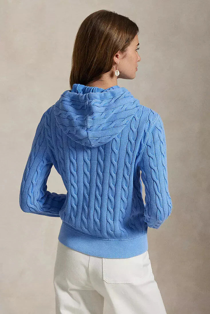 Baumwoll-Hoodie mit Zopfmuster und durchgehendem Reißverschluss