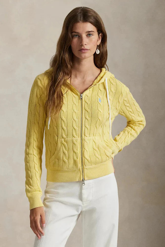 Baumwoll-Hoodie mit Zopfmuster und durchgehendem Reißverschluss