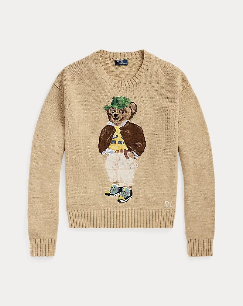 Polo Bear Baumwoll-Rundhalspullover in Beige